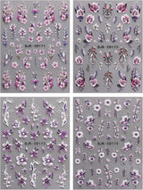 JMEOWIO 3D Nagelsticker Blumen Nail Art Sticker Selbstklebend Nagelaufkleber 5D Stereoscopico Frühling Sommer Dekoration Nageldesign Zubehör 4 Blatt