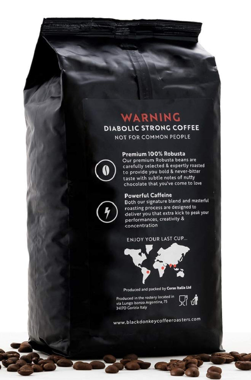 ARROSTO DEL DIAVOLO | Caffè in grani 1KG | Caffè estremamente forte | Caffè ad alto contenuto di caffeina | Robusta premium di