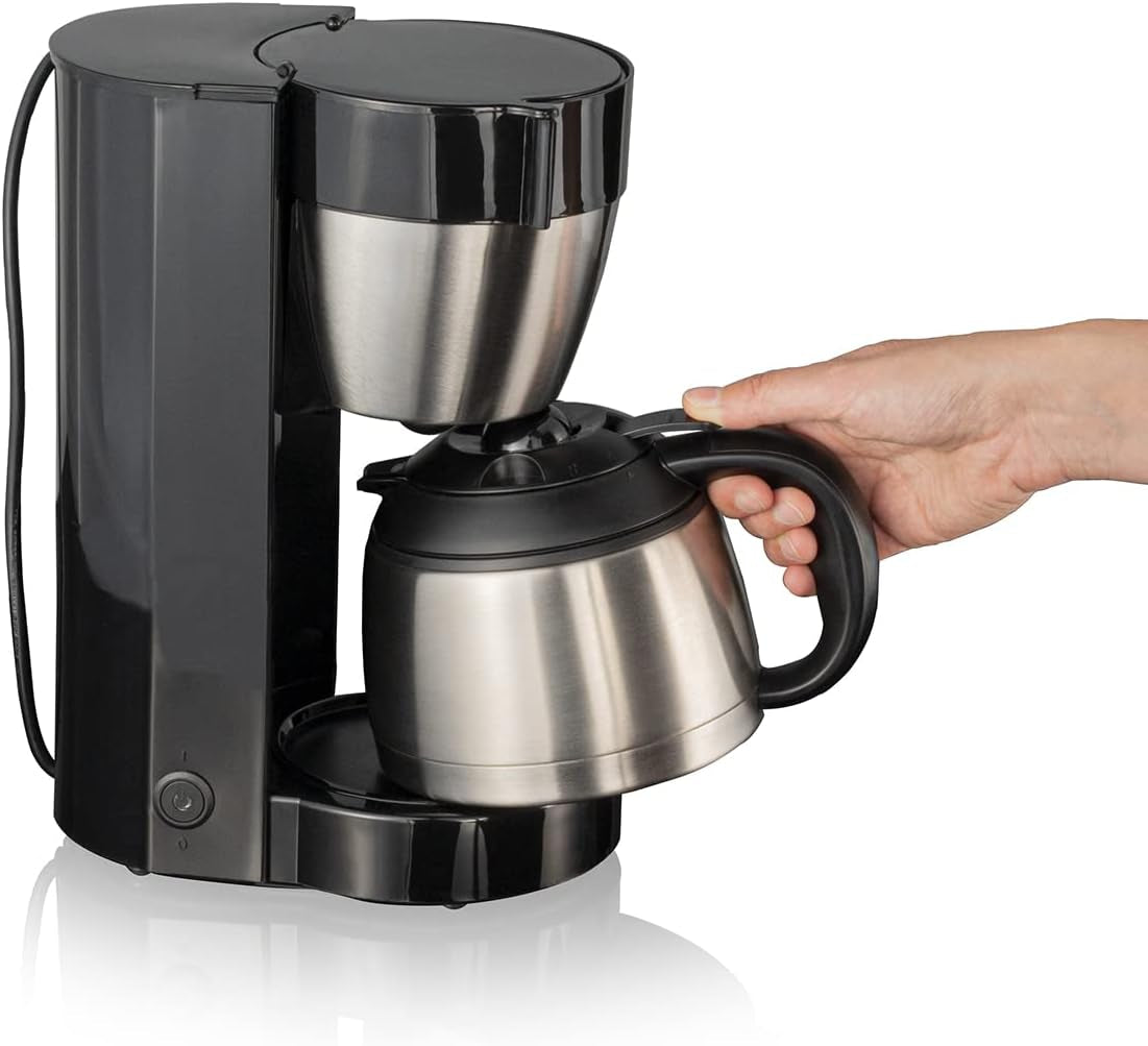 Cloer 5009 Caffettiera con filtro Keep Warm per un massimo di 8 tazze 800 W con caraffa isolata in acciaio inossidabile 1x4 tazza con filtro nera