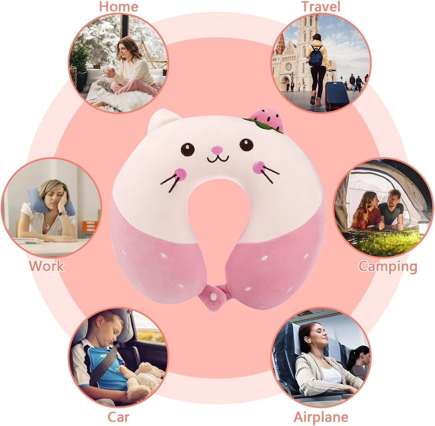 Litimkat Cuscino per Collo per Bambini Cuscino per Collo Portatile,Cuscino da Viaggio,Cuscino in Memory Foam a Forma di U da Viaggio Aereo Auto Treno Ufficio Casa Simpatico Animale Modello Fodera per Cuscino Staccabile (Rosa) Cuscini Ortopedici Cervicali Naty Shop