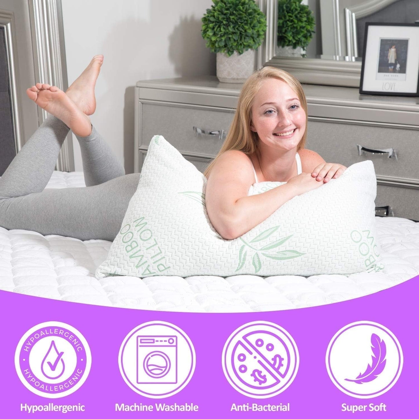 Cuscino King Size in bambù, confezione da 2 - Cuscino per letto regolabile in memory foam triturato, per schiena, pancia, fianco, fodera rimovibile, alternativa rinfrescante al piumino per hotel, King (confezione da 2) Naty Shop Cuscini standard