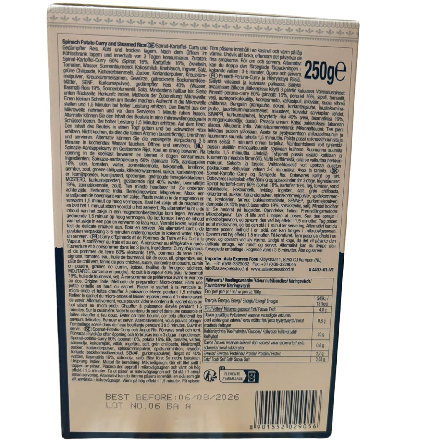 ASHOKA - Curry istantaneo con spinaci, patate e riso - (1 x 250 g)
