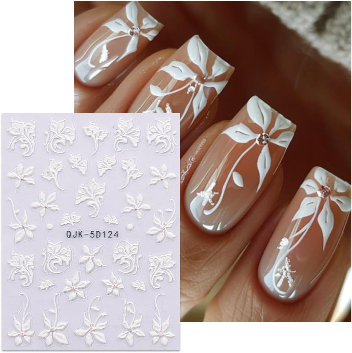JMEOWIO 3D Nagelsticker Blumen Nail Art Sticker Selbstklebend Nagelaufkleber 5D Stereoscopico Frühling Sommer Dekoration Nageldesign Zubehör 4 Blatt