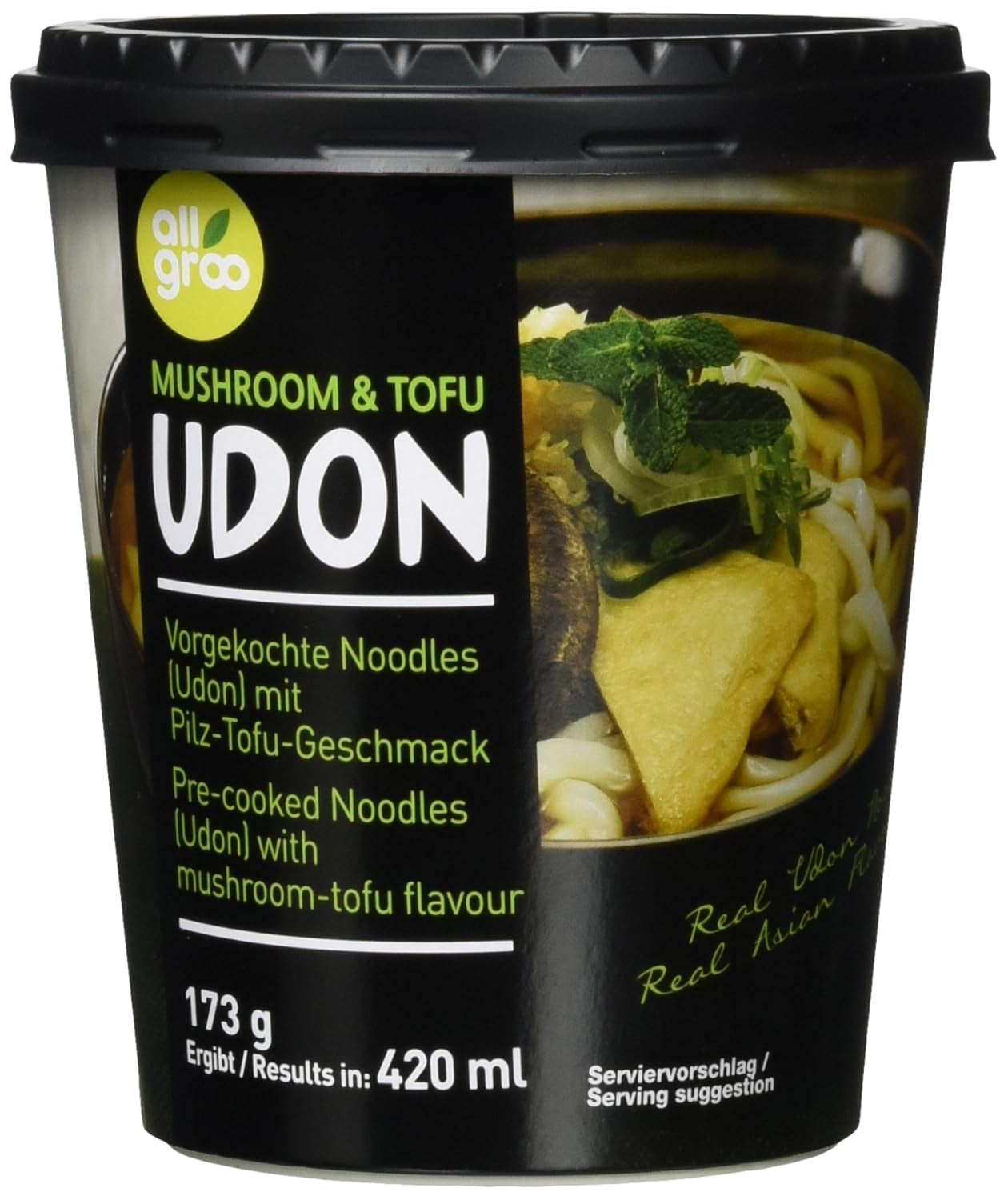 Allgroo Udon Cup Noodles Istantanei - Zuppa Udon Saporita e Piccante ai Frutti di Mare - Preparazione Rapida (1 x 173g)