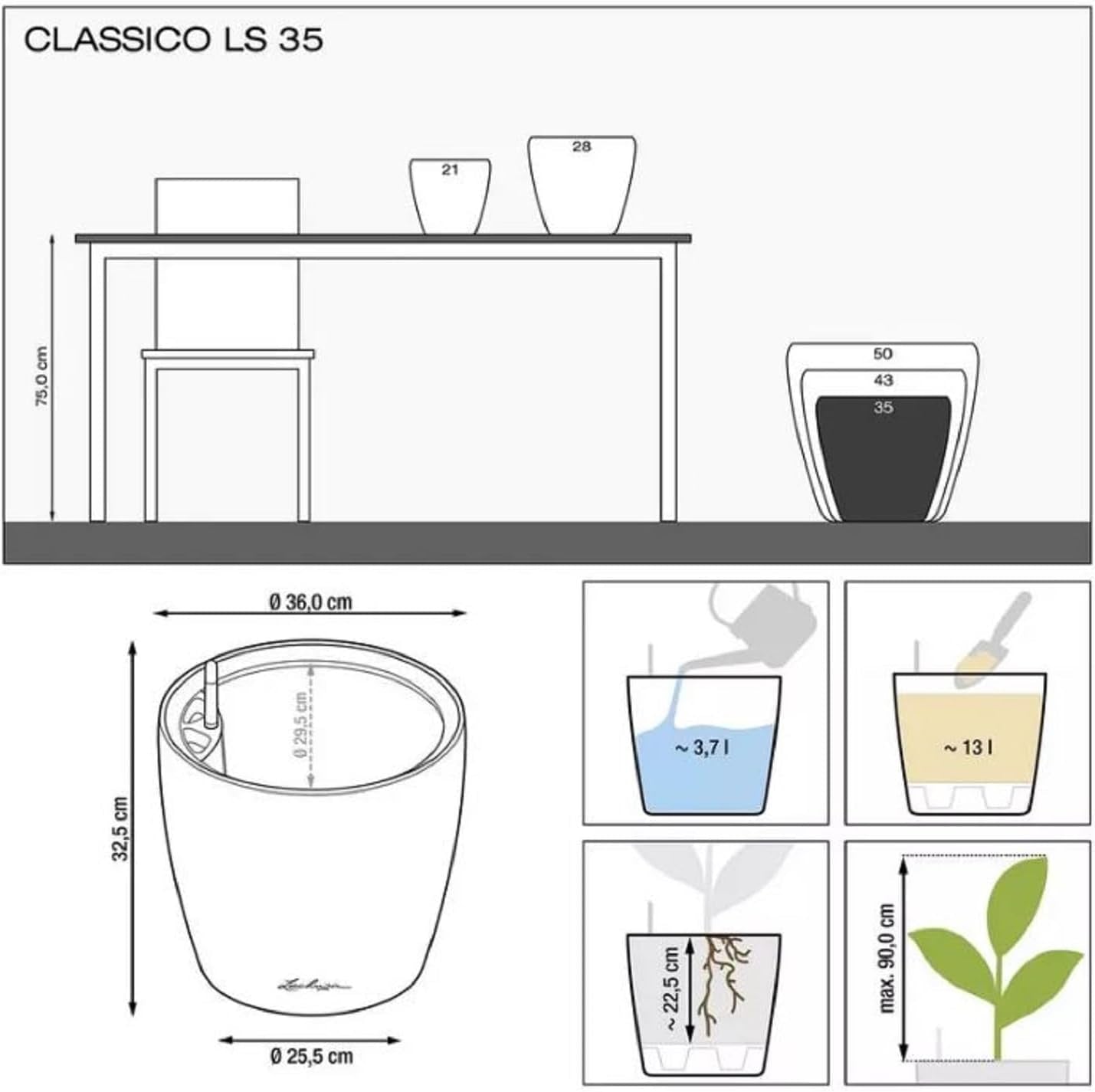 Fioriera LECHUZA Classico Color LS grigio ardesia con sistema di irrigazione |Ø 35 × 32 cm|14281