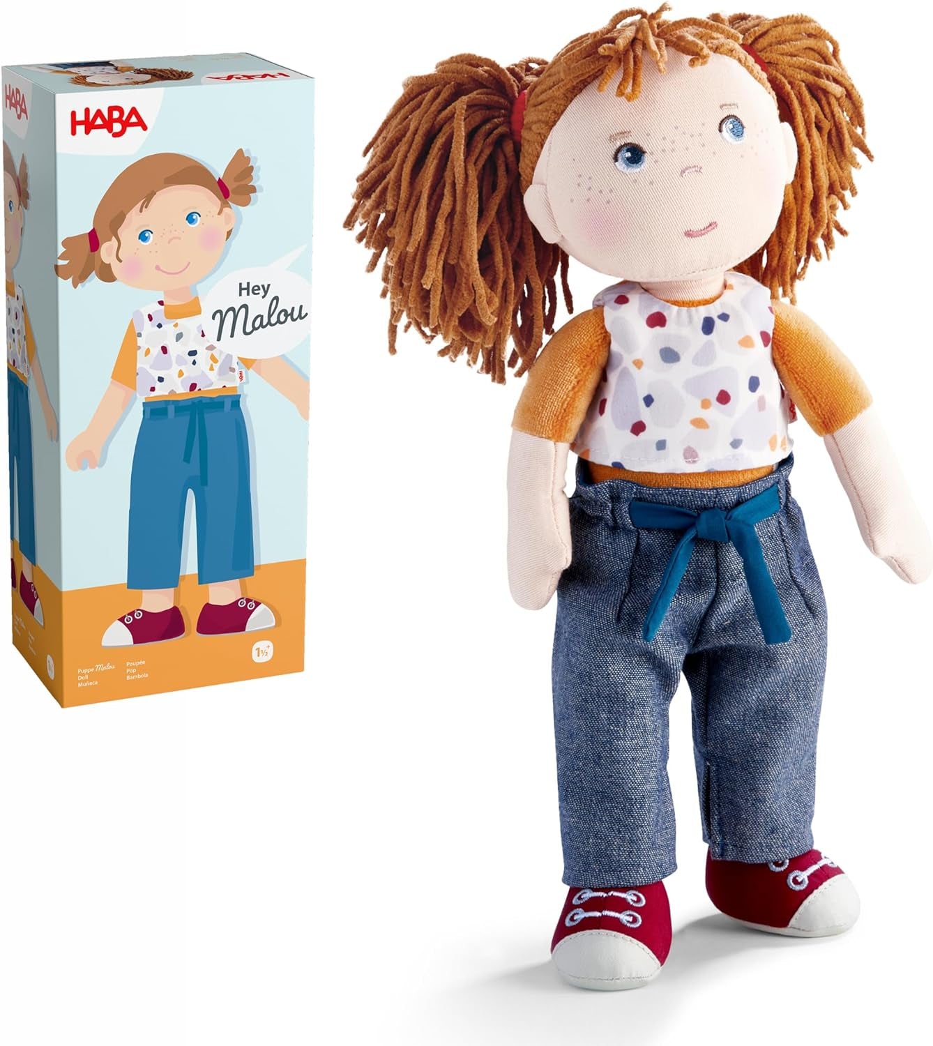 bambola HABA Malou - bambola morbida alta 30 cm per giocare e abbracciarsi - materiali morbidi e lavabili - alternativa ideale alle bambole di peluche - adatta a bambini da 1,5 anni - 2010818001