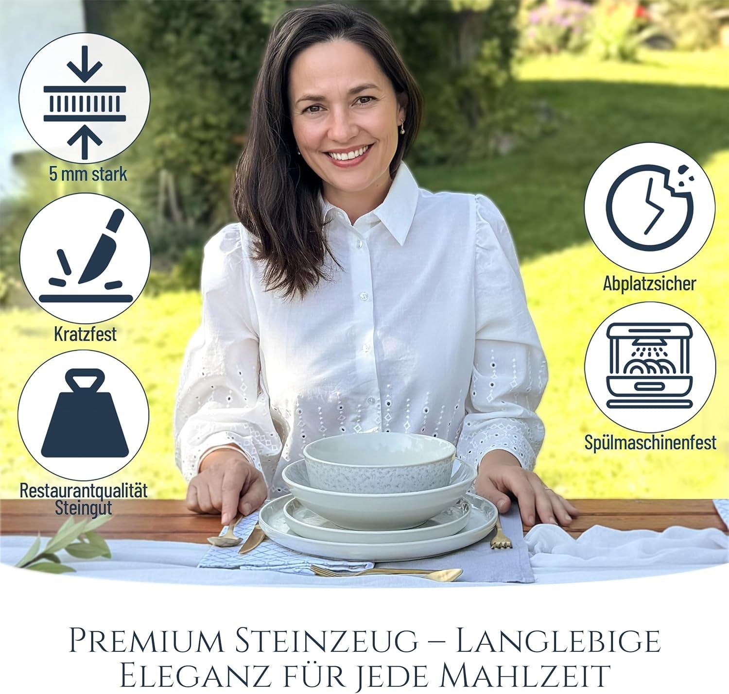 Servizio stoviglie 48 pezzi in gres ceramica per 12 persone, design Ibiza, VINCITORE DEL TEST. Uno splendido set di stoviglie mediterranee in gres ceramico comprensivo di ciotole e piatti. Servizio da tavola Pure Living, beige.