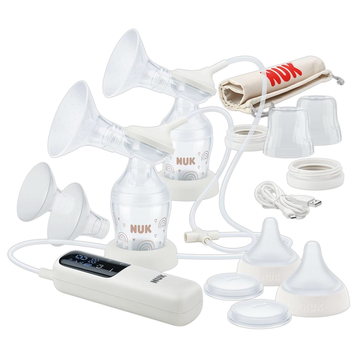 Set per tiralatte manuale NUK, morbido cuscino in silicone, 2 biberon perfettamente abbinati, 150 ml Accessori per alimenti e allattamento Bebe Naty Shop Doppel-Milchpumpe