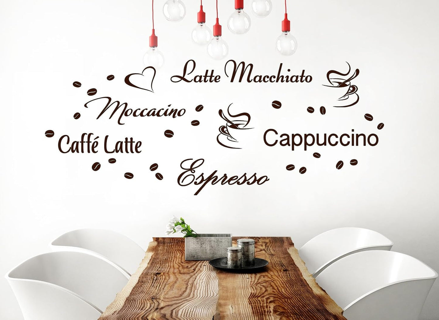 Wandtattoo Kaffee-Sorten I braun I Herz Kaffeetasse Kaffeebohnen Küche Esszimmer Adesivo Aufkleber Wandaufkleber Wandsticker G006