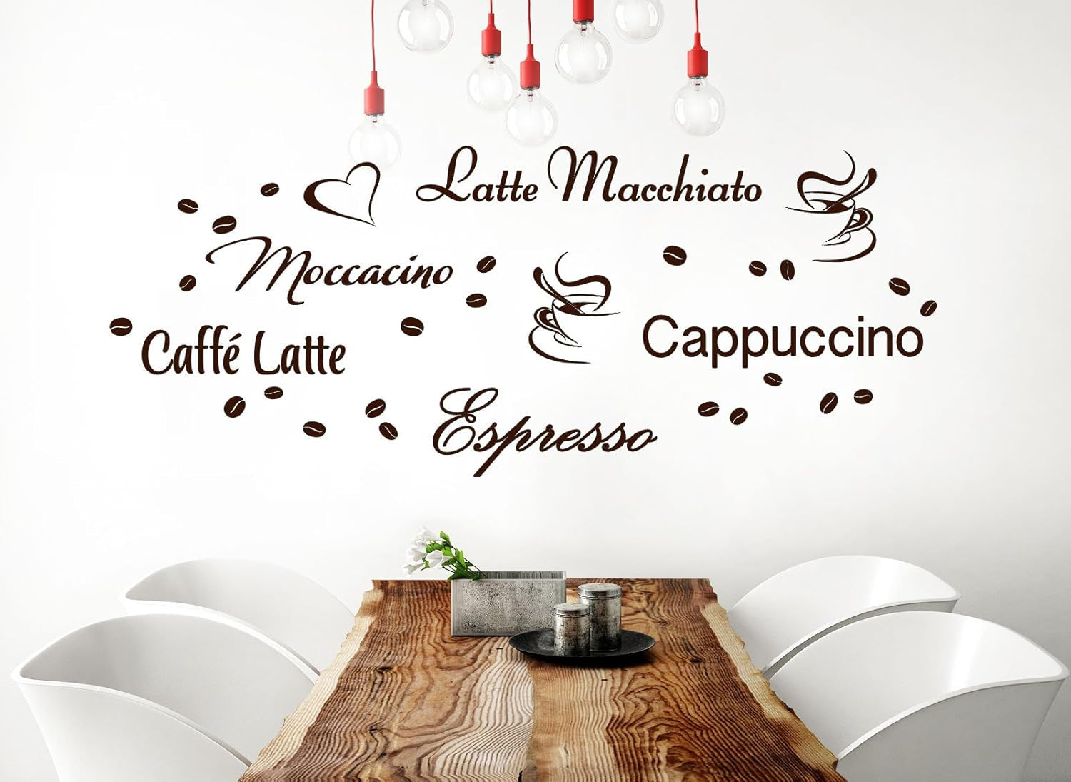 Wandtattoo Kaffee-Sorten I braun I Herz Kaffeetasse Kaffeebohnen Küche Esszimmer Adesivo Aufkleber Wandaufkleber Wandsticker G006