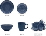ECHTWERK "Alicia" Set di stoviglie combinate vintage da 16 pezzi Design moderno per 4 persone Elegante set di stoviglie in gres blu scuro con 4 piatti 4 piatti laterali 4 ciotole 4 tazze da tè