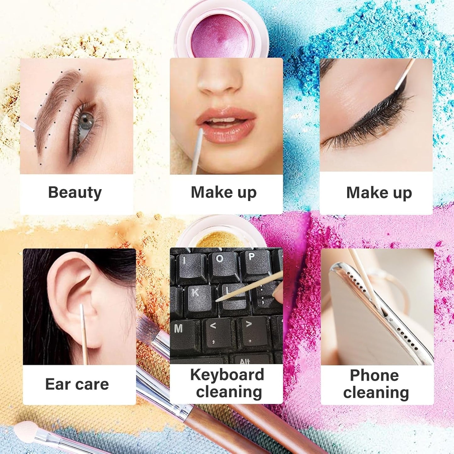 600 Pezzi Wattestäbchen Holz Spitz,Reinigungsstäbchen,Microbrush Stäbchen Wattestäbchen Für Tattoo,Augenbrauen,Beauty,Lippenstift,Wimpern,Make-Up,Nagel Zubehör,Augenbrauen Tattoo