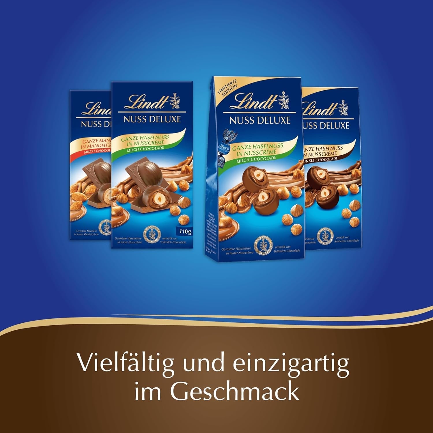 Cioccolata Lindt | NUT DELUXE Tavoletta di cioccolato al latte e mandorle | 110g| Cioccolato al latte con mandorle tostate in una morbida crema di mandorle | Barretta di cioccolato