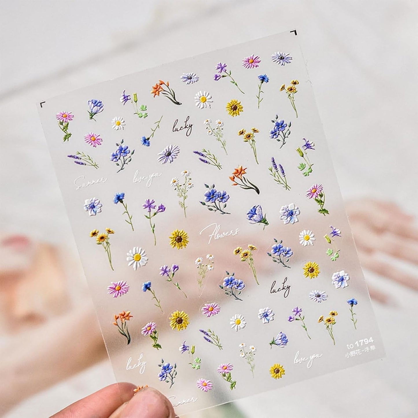 JMEOWIO 3D Nagelsticker Bunte Blumen Nail Art Sticker Self-klebend Nagelaufkleber 5D Stereoscopico Frühlings Summer Blumen Dekoration Nageldesign Zubehör 2 Blatt