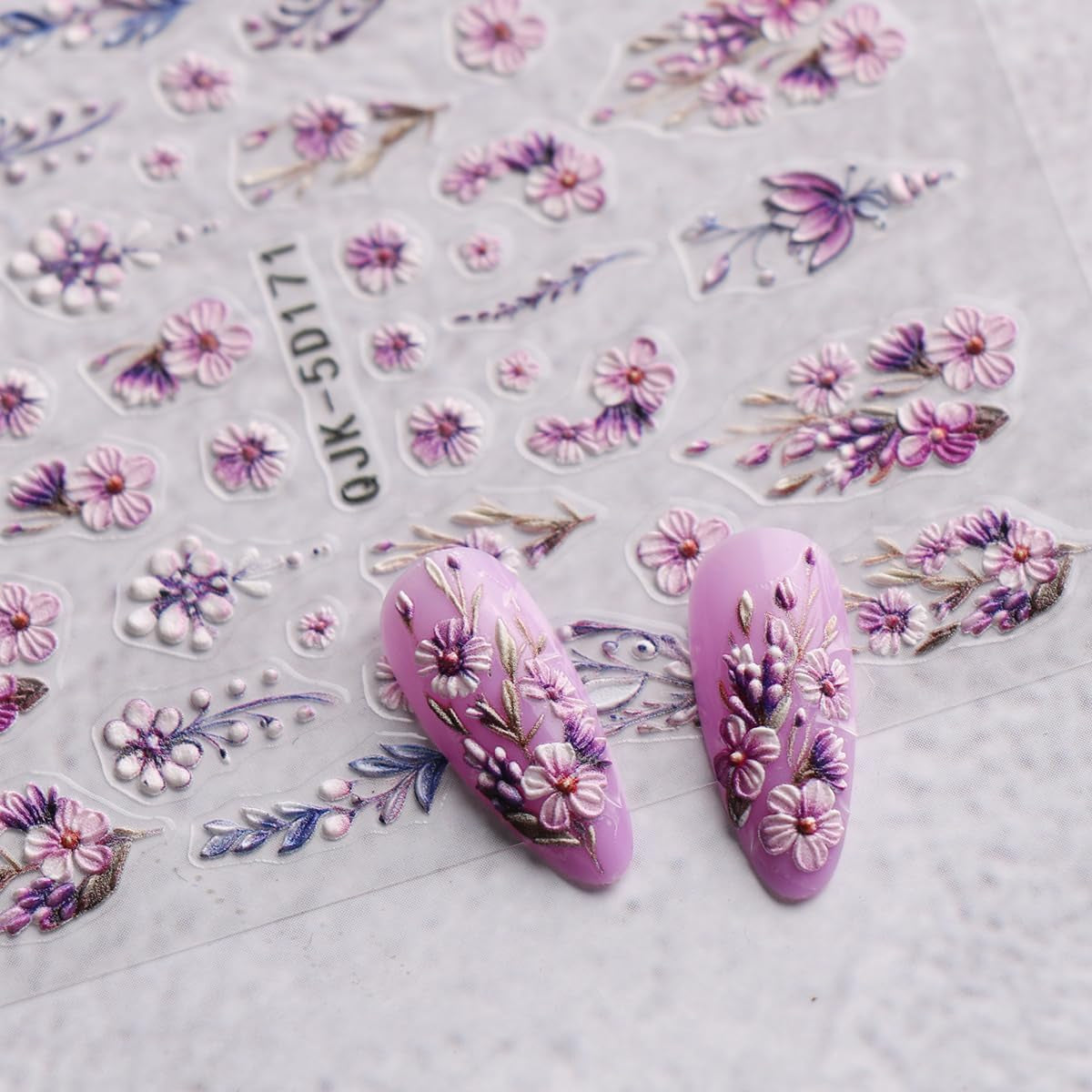 JMEOWIO 3D Nagelsticker Blumen Nail Art Sticker Selbstklebend Nagelaufkleber 5D Stereoscopico Frühling Sommer Dekoration Nageldesign Zubehör 4 Blatt