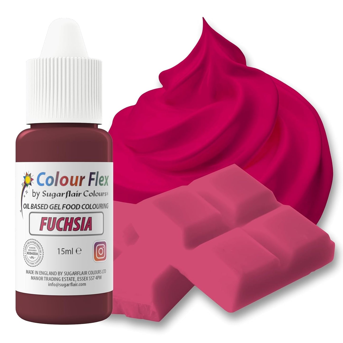 Sugarflair Colourflex Fucsia Colorante alimentare a base di olio, colorante alimentare liquido altamente concentrato, colorante alimentare per crema al burro, cioccolato, pasta, fondente, glassa e altro - 15 ml