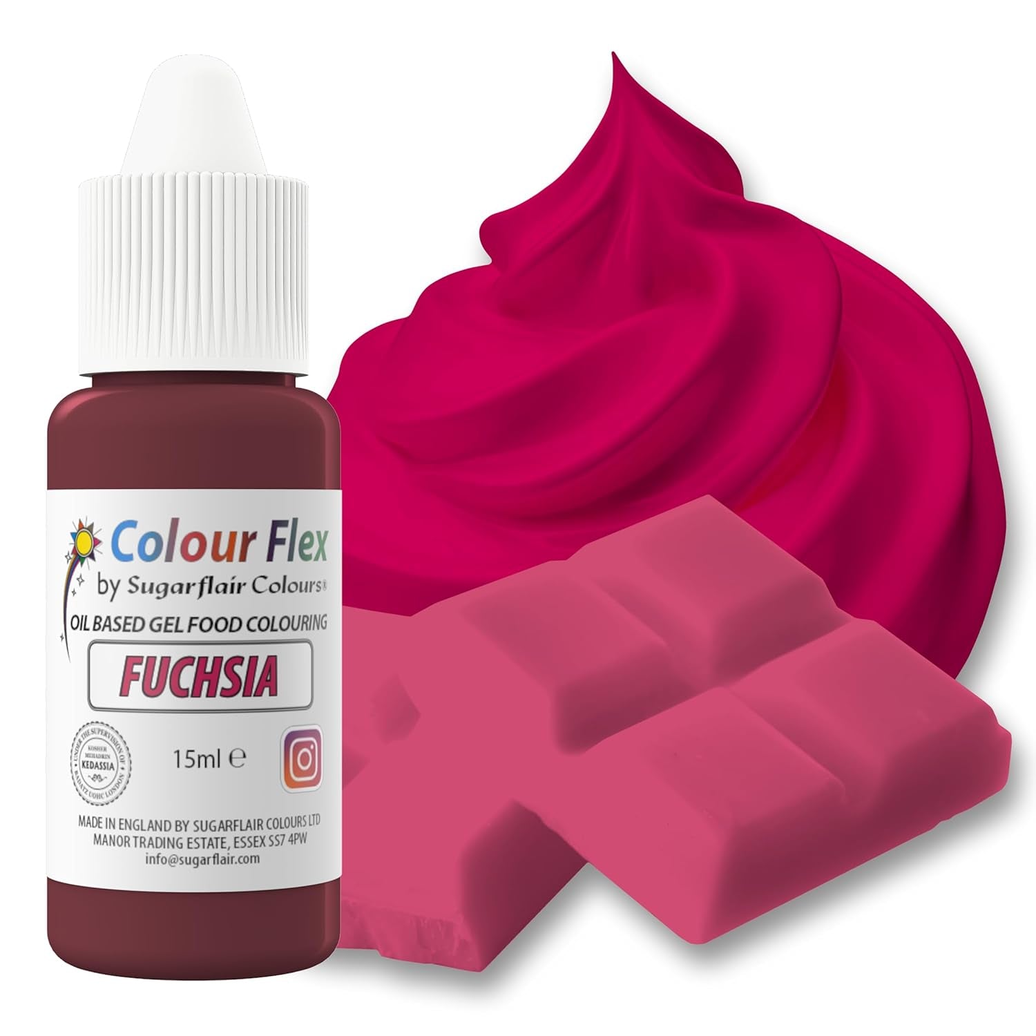 Sugarflair Colourflex Fucsia Colorante alimentare a base di olio, colorante alimentare liquido altamente concentrato, colorante alimentare per crema al burro, cioccolato, pasta, fondente, glassa e altro - 15 ml