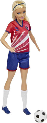 Serie Barbie You Can Be Anything, Calciatrice, Calciatrice dai capelli biondi, Maglia rossa e blu, Palla, Accessori, Bambola inclusa, Regalo per 3 anni e oltre, HCN17