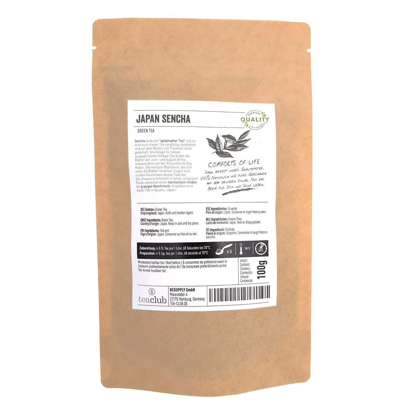 Tè verde giapponese Sencha sfuso 100g, tè verde giapponese del Kyushu, varietà di arbusti Oku Midori, tè verde Teaclub