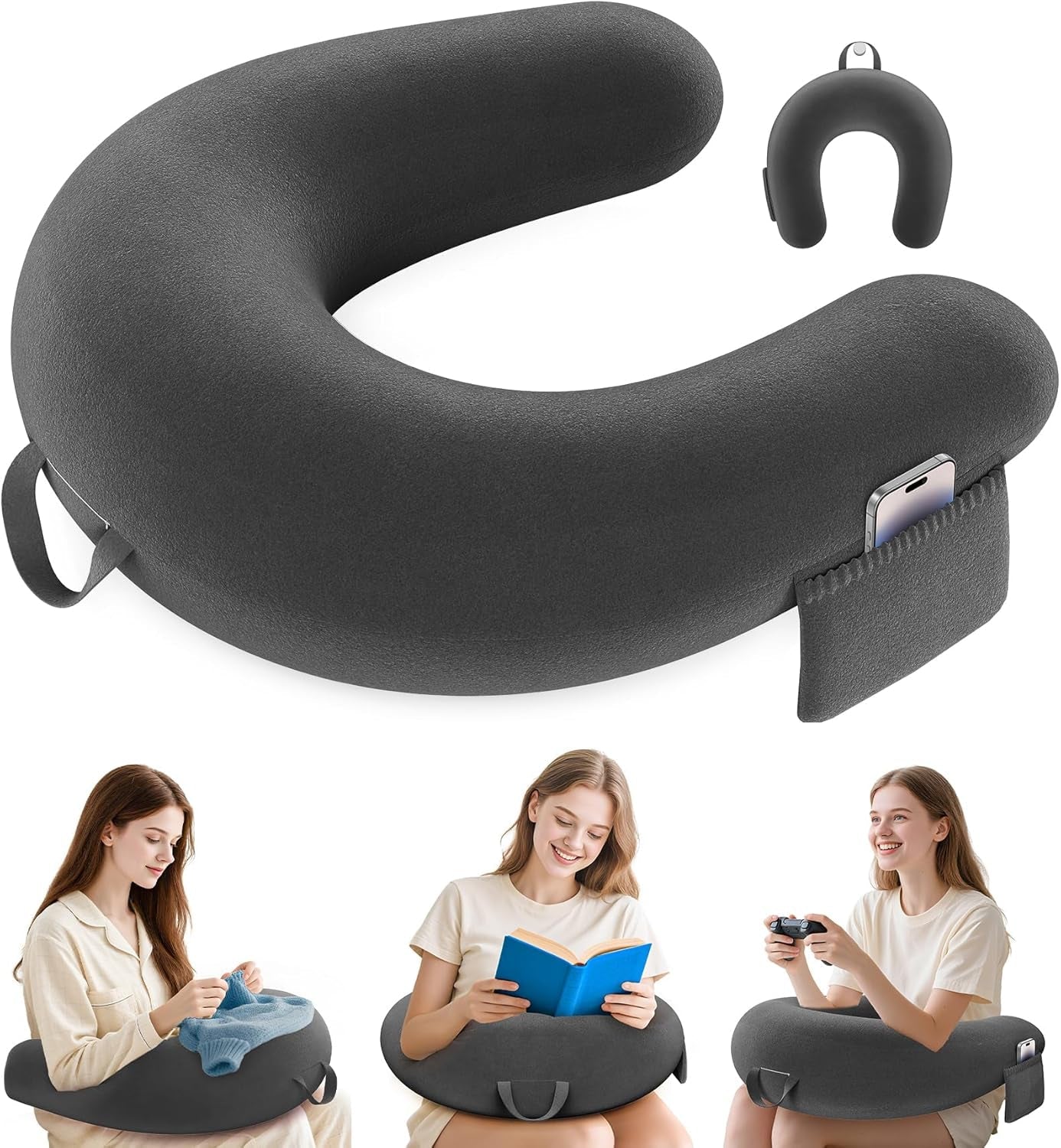 Cuscino da gioco e lettura, Cuscino da lettura per letto/divano/pavimento, Cuscino per alimentazione/Uncinetto con grande cuscino da gioco ergonomico, Cuscino da gioco per iPad/laptop - Nero