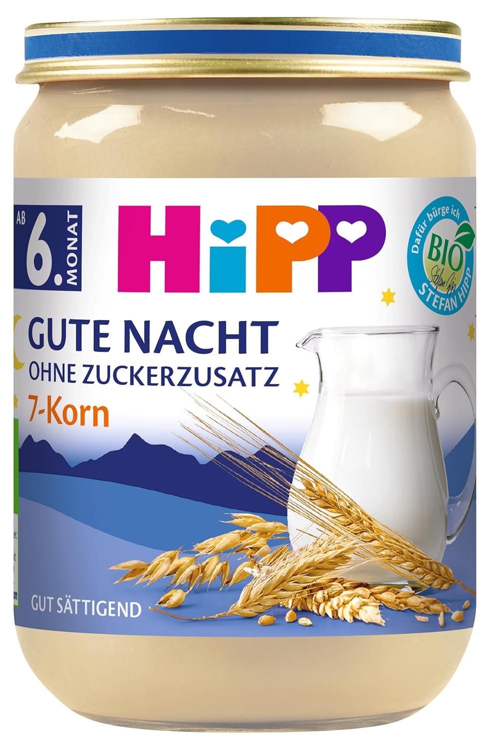 Buona notte biologica HiPP con 7 cereali (6 x 190 g), alimenti per bambini a partire da 6 mesi, senza zuccheri aggiunti, molto sazianti, migliore qualità biologica