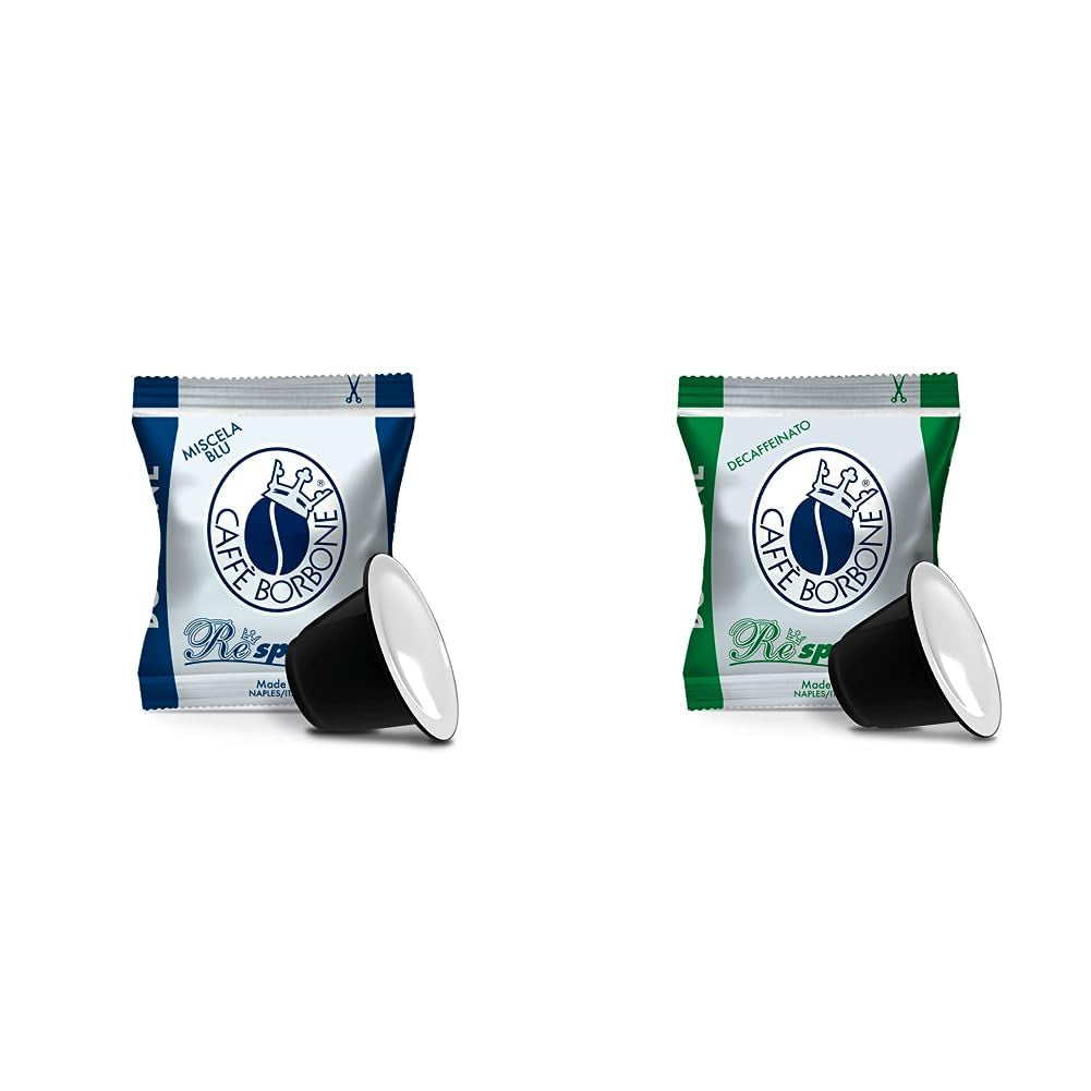 Caffè Borbone Kaffee Kapseln Respresso, Blaue Mischung, 100 stück & Kaffee Kapseln Respresso, Entkofeinierte Dek Mischung - 100 stück - Compatibile con Häuslichen Kaffeemaschinen Nespresso®*