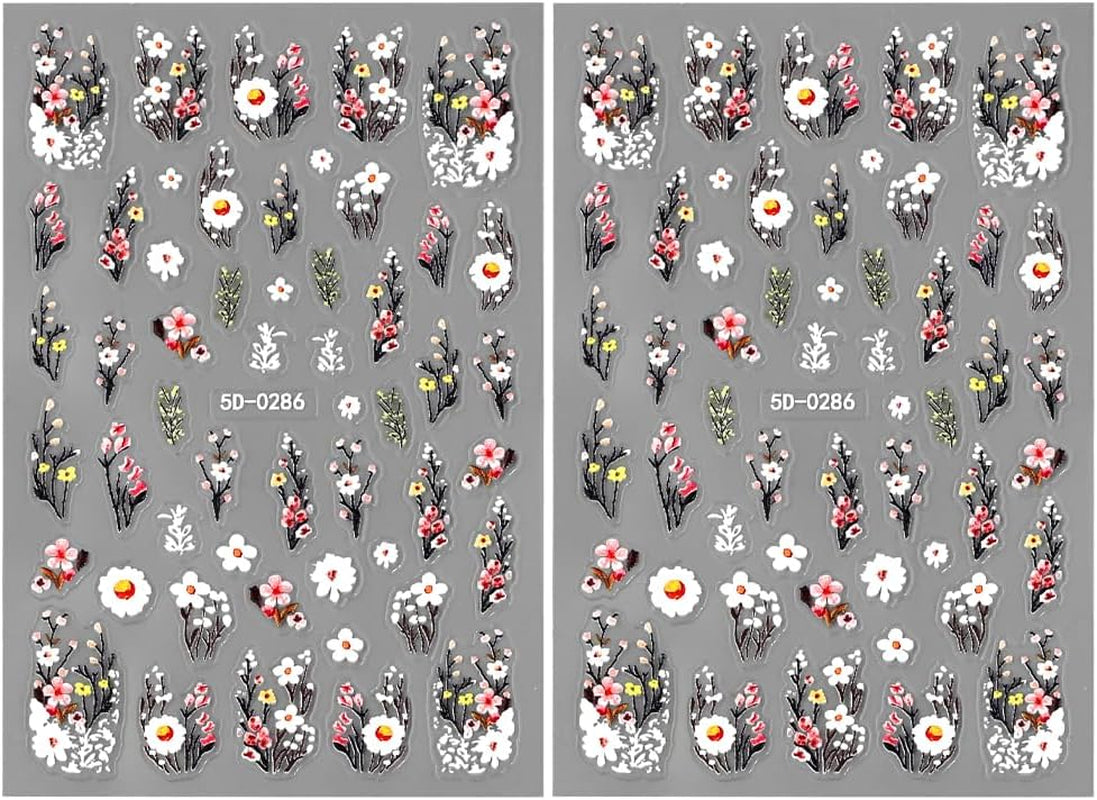 Adesivi per unghie con fiori di prugna, Adesivi per unghie con fiori bianchi e rosa, Adesivi per unghie con fiori in rilievo, Adesivi per unghie con fiori primaverili ed estivi, Disegni per unghie, Accessori per unghie, Nail Art