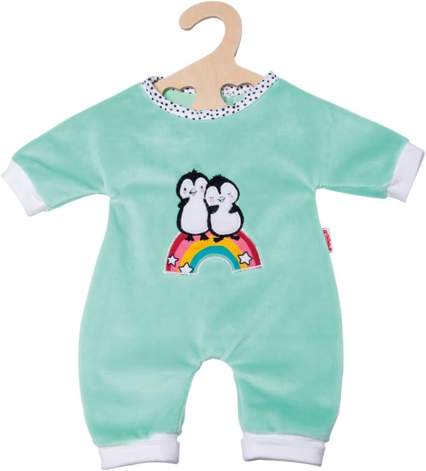 Heless 1181 - Tuta per bambola con design a pois e pinguino, realizzata in morbido velluto con ricamo di alta qualità, misura 28-35 cm