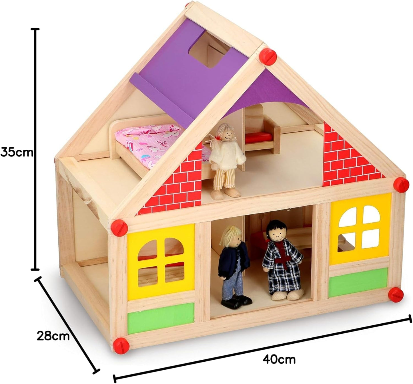 Marionette in Legno - Casa delle bambole in legno con mobili e bambole - 11 pezzi Case delle bambole Naty Shop