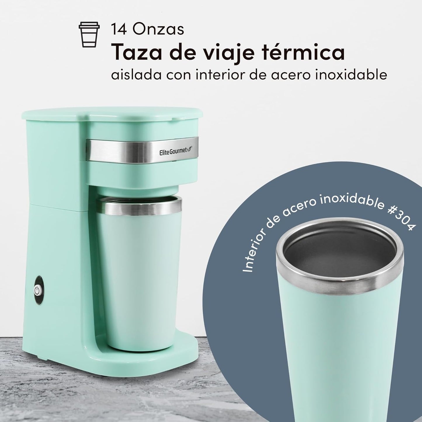 EHC113M# Macchina per caffè espresso compatta con filtro monodose con tazza termica da viaggio in acciaio inossidabile all'interno filtro riutilizzabile per caffè macinato verde menta 400 ml