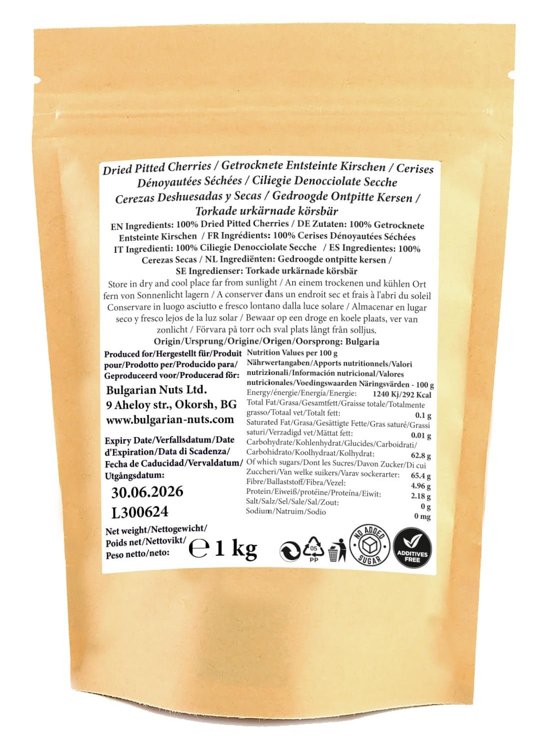 1 kg di ciliegie essiccate al sole, denocciolate, dolci al naturale - senza zuccheri aggiunti, senza additivi, senza conservanti. Ciliegie vere, sapore vero. Prodotti disidratati Naty Shop