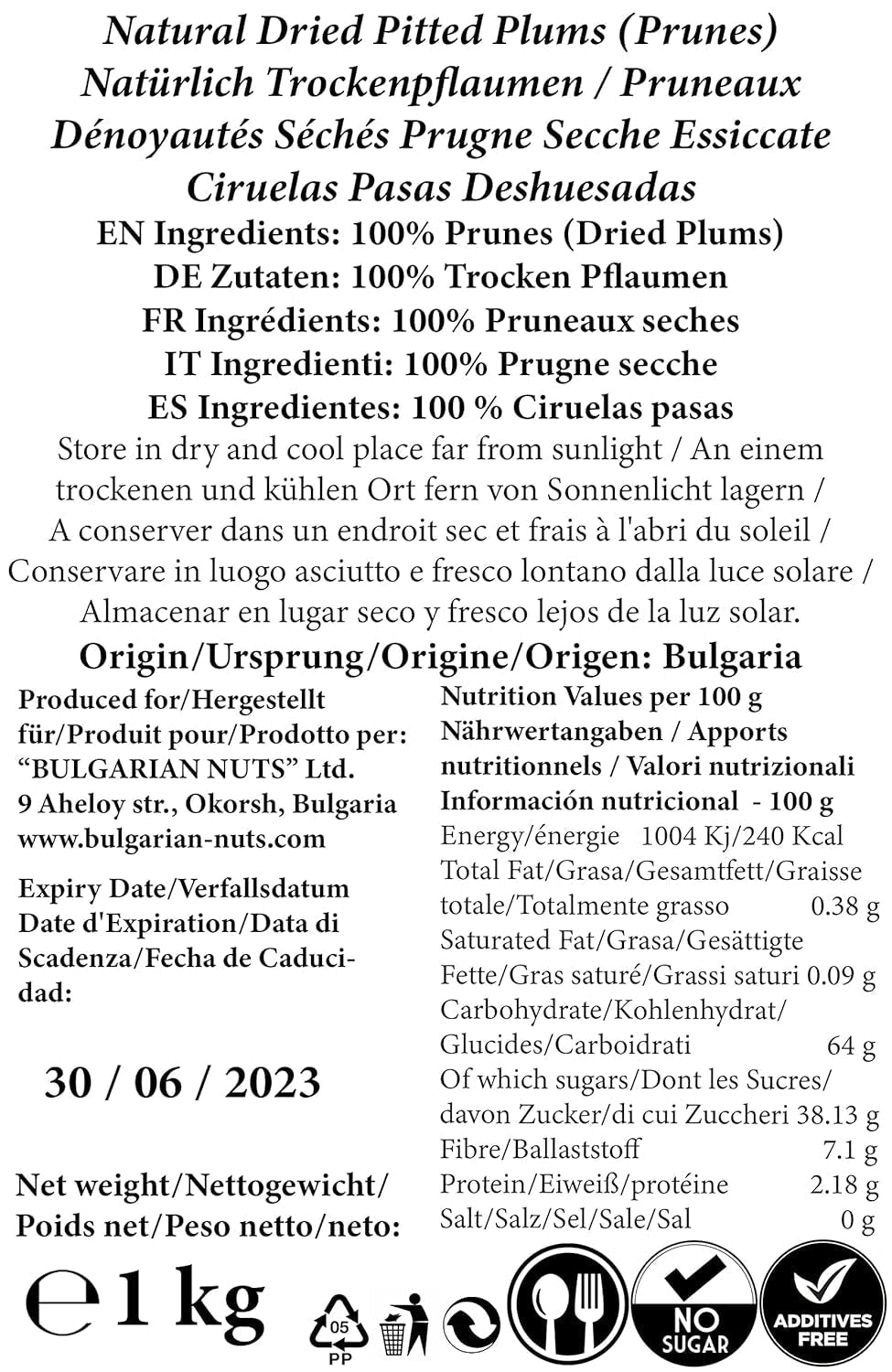 1 kg Prugne essiccate naturalmente, senza nocciolo, senza additivi, senza zucchero, senza dolcificanti, niente artificiale, dai frutteti bulgari Prodotti disidratati Naty Shop