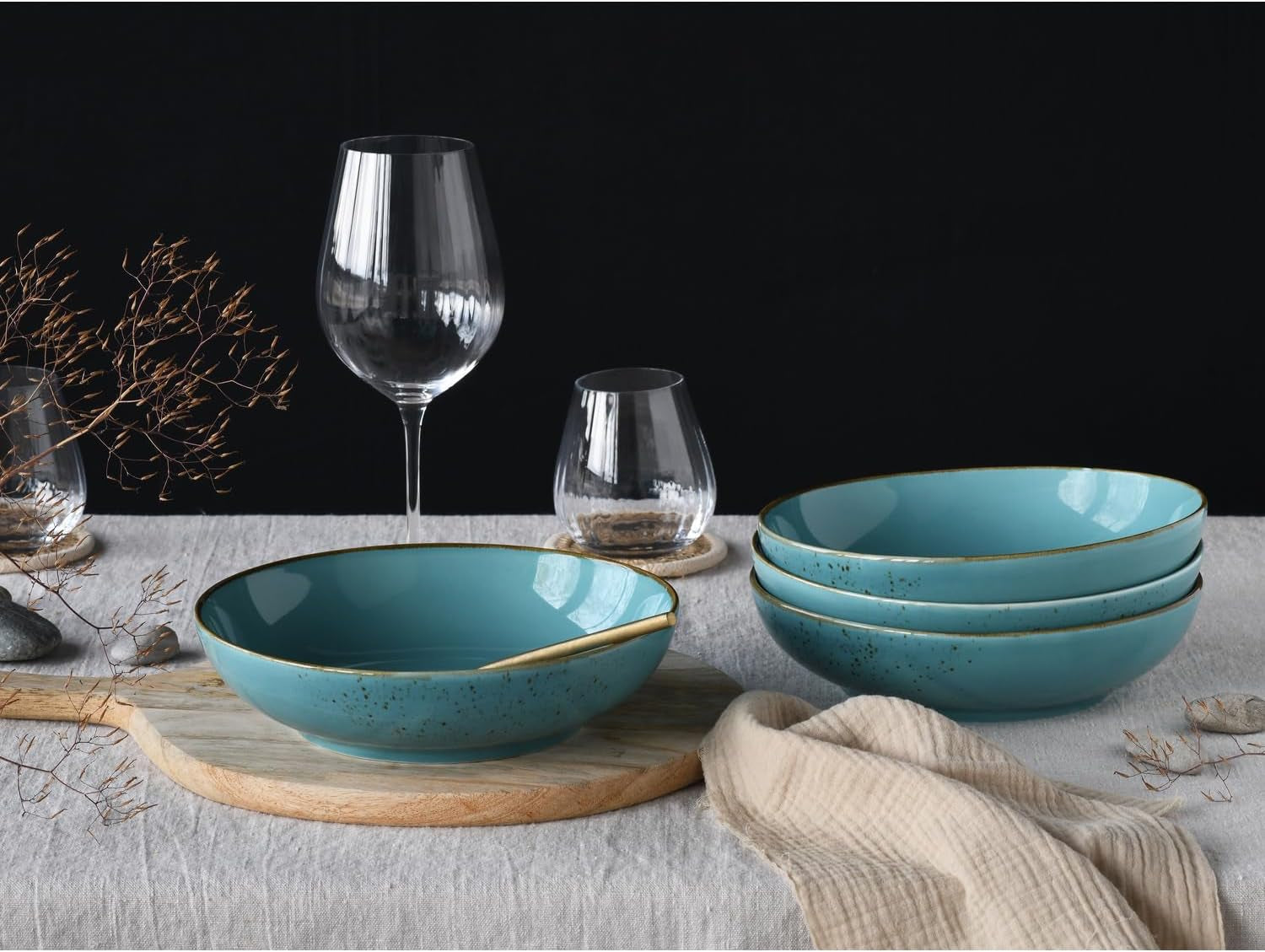 Creatable, 21683, Serie Nature Collection Water, set da 4 pezzi per 4 persone, Poke Bowl aus Steinzeug, spülmaschinen- und mikrowellengeeignet, Qualitätsproduktion
