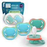Succhietti Philips AVENT ultra air - confezione da 4 succhietti traspiranti senza BPA per bambini 6-18 mesi, inclusa custodia per il trasporto e sterilizzazione, modello tartaruga/balena (modello SCF085/66)