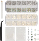 5820 Stück Strasssteine ​​​​Nägel, Glitzersteine ​​​​Nägel Und Halbrunde Perlen, AB Kristall Strass, Flatback Nagel Steine ​​Mit Pinzette Und Stift Für Nagel/Diy (Mehrere Größen Und Farben)