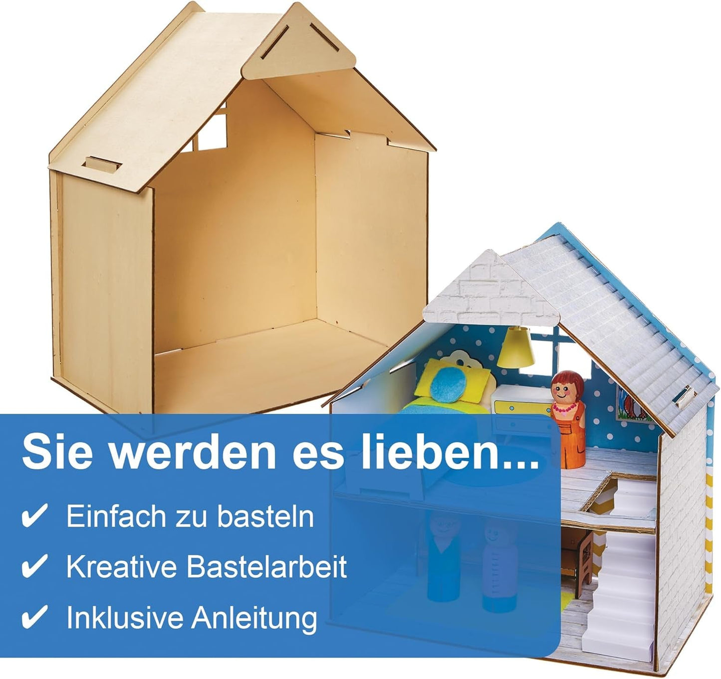 Baker Ross FN199 Costruisci la tua casa delle bambole in legno - Kit di costruzione per casa delle bambole da 1 pezzo per bambini