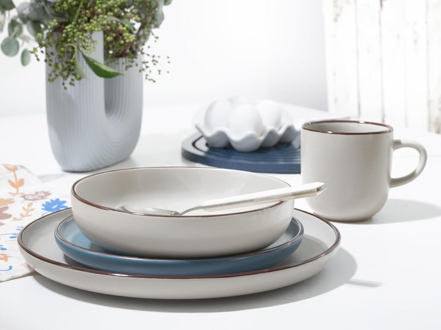 CreaTable, 21016, serie Modern Scandic Blue-Grey, set di stoviglie da 16 pezzi, servizio combinato in porcellana, lavabile in lavastoviglie e adatto al microonde, produzione di qualità