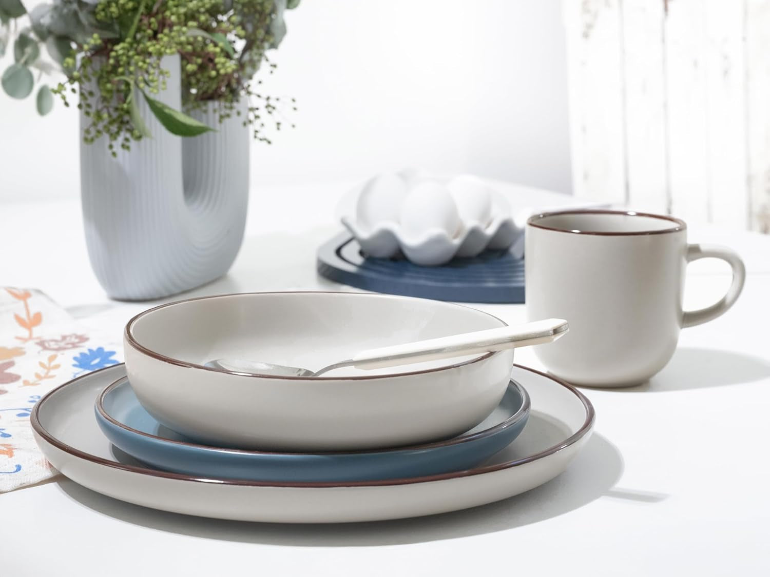 CreaTable, 21016, serie Modern Scandic Blue-Grey, set di stoviglie da 16 pezzi, servizio combinato in porcellana, lavabile in lavastoviglie e adatto al microonde, produzione di qualità