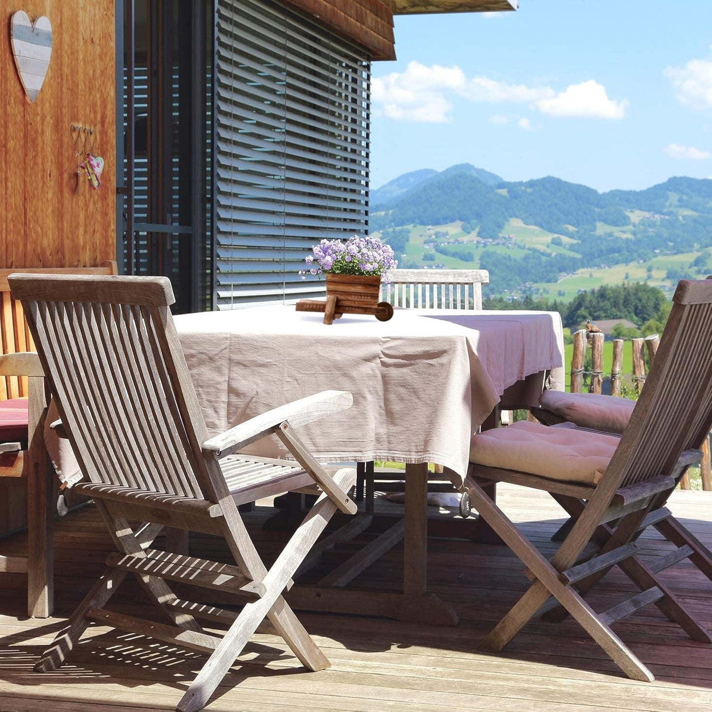 Relaxdays Carriola per Fioriera, Set da 2, Decorazione da Giardino, H x L x P: 12,5 x 26 x 12 cm, Carretto per Fiori da Piantare, Legno, Naturale