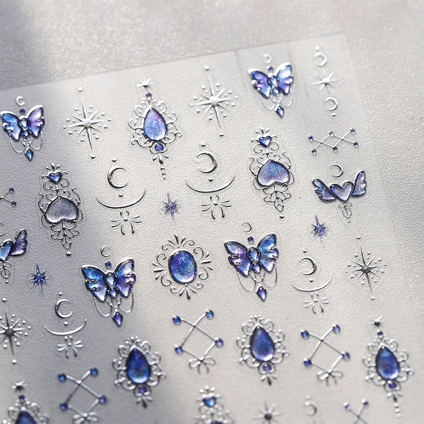 JMEOWIO 3D Nagelsticker Blauer Nail Art Sticker Selbstklebend Nagelaufkleber 5D Stereoscope Mondstern Dekoration Nageldesign Zubehör 1 Blatt
