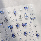 JMEOWIO 3D Nagelsticker Blauer Nail Art Sticker Selbstklebend Nagelaufkleber 5D Stereoscope Mondstern Dekoration Nageldesign Zubehör 1 Blatt