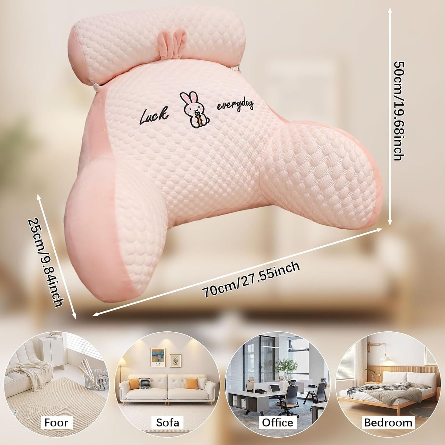 Cuscino da lettura, Cuscino da letto, Cuscino per la schiena extra large per adulti 70x50 cm per la lettura con rotolo per il collo staccabile e braccio di supporto, Comodo cuscino da lettura per letto e divano (Rosa, Extra Large)