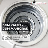 Macchina per caffè espresso GASTROBACK con macinacaffè, inclusa lattiera, pressa e portafiltro in acciaio inox - Macchina per caffè espresso Barista con montalatte - Macchina per caffè espresso con 30 impostazioni di macinatura