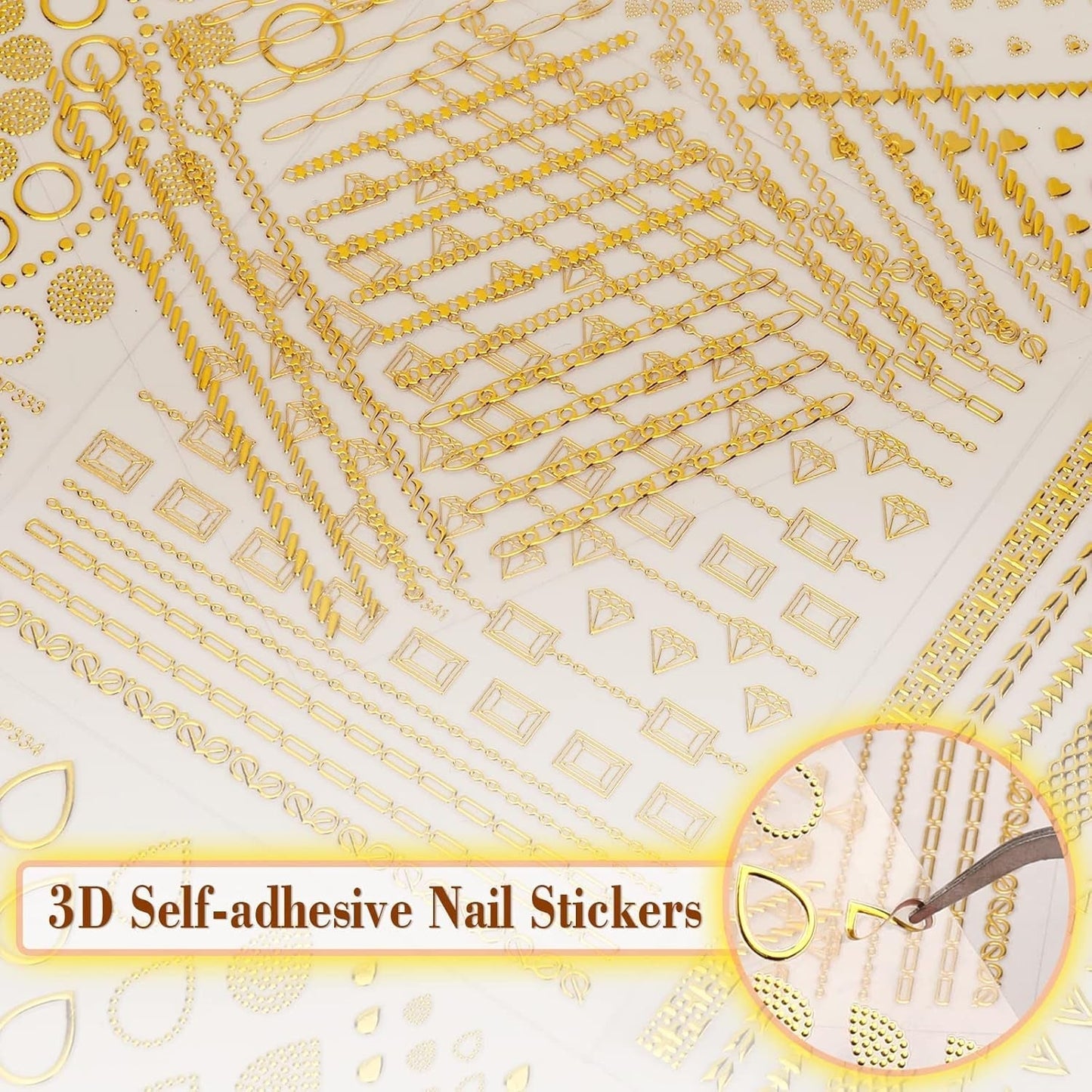 MWOOT 10 fogli Gold Nagelsticker Abziehbilder Nail Art Sticker, adesivi per unghie autoadesivi 3D Set Linei Streifenband Design, fai da te Metallisch Nailart Aufkleber Maniküre Zubehör Für Nagel Dekoration
