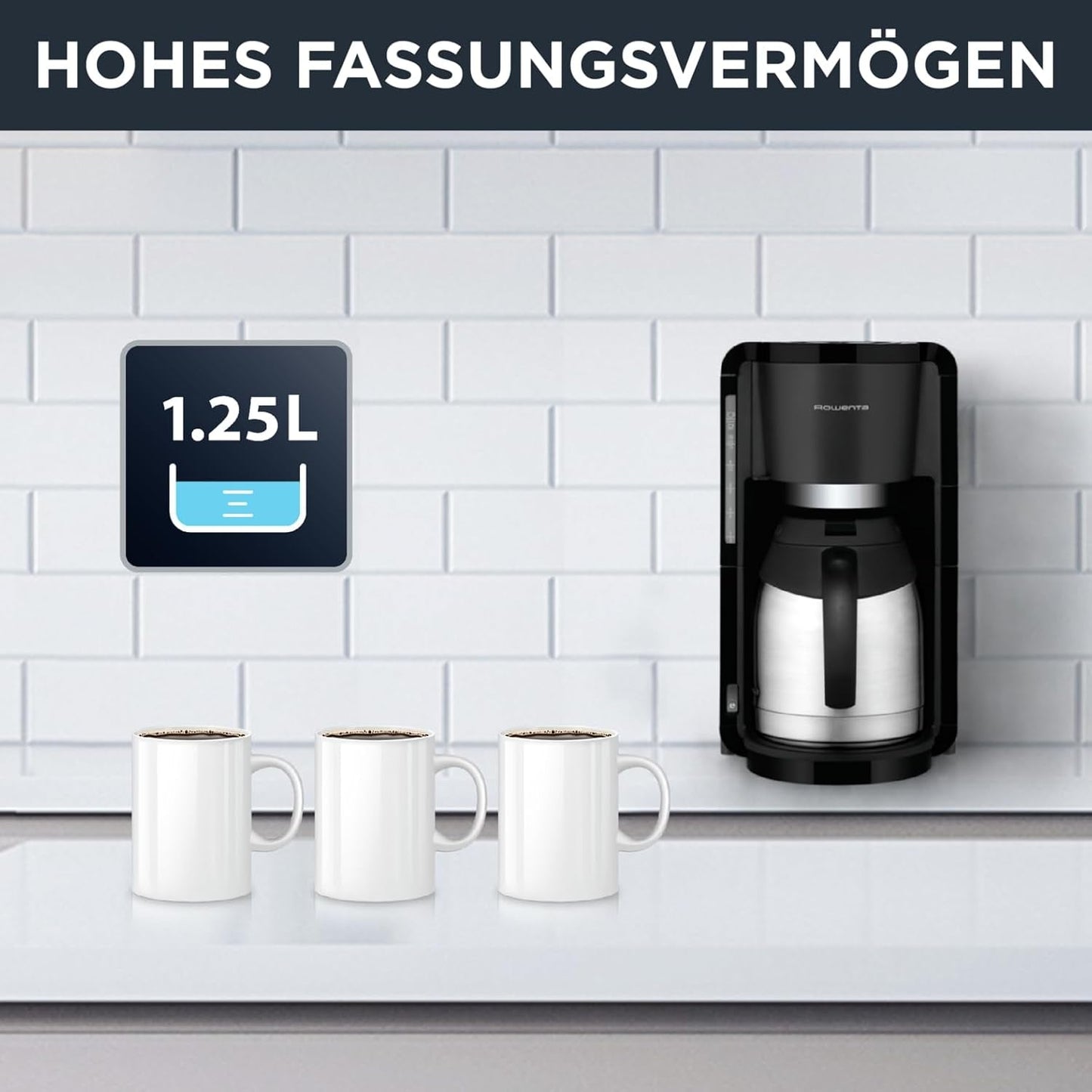 Rowenta Adagio Macchina per caffè espresso con filtro, caraffa termica in acciaio inossidabile, mantiene il caffè caldo fino a 4 ore, capacità 10-15 tazze, capacità 1,25 l, cestello filtro rimovibile, spegnimento automatico, nero, CT3818