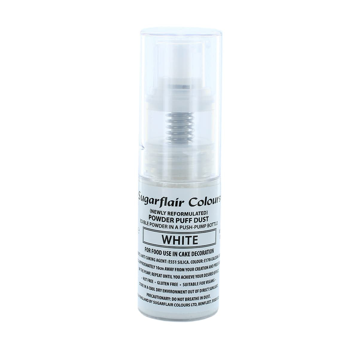 Sugarflair White Pump Powder Spray - Colorante alimentare per decorare torte, spray senza aerosol per torte, muffin e altro - 10 g