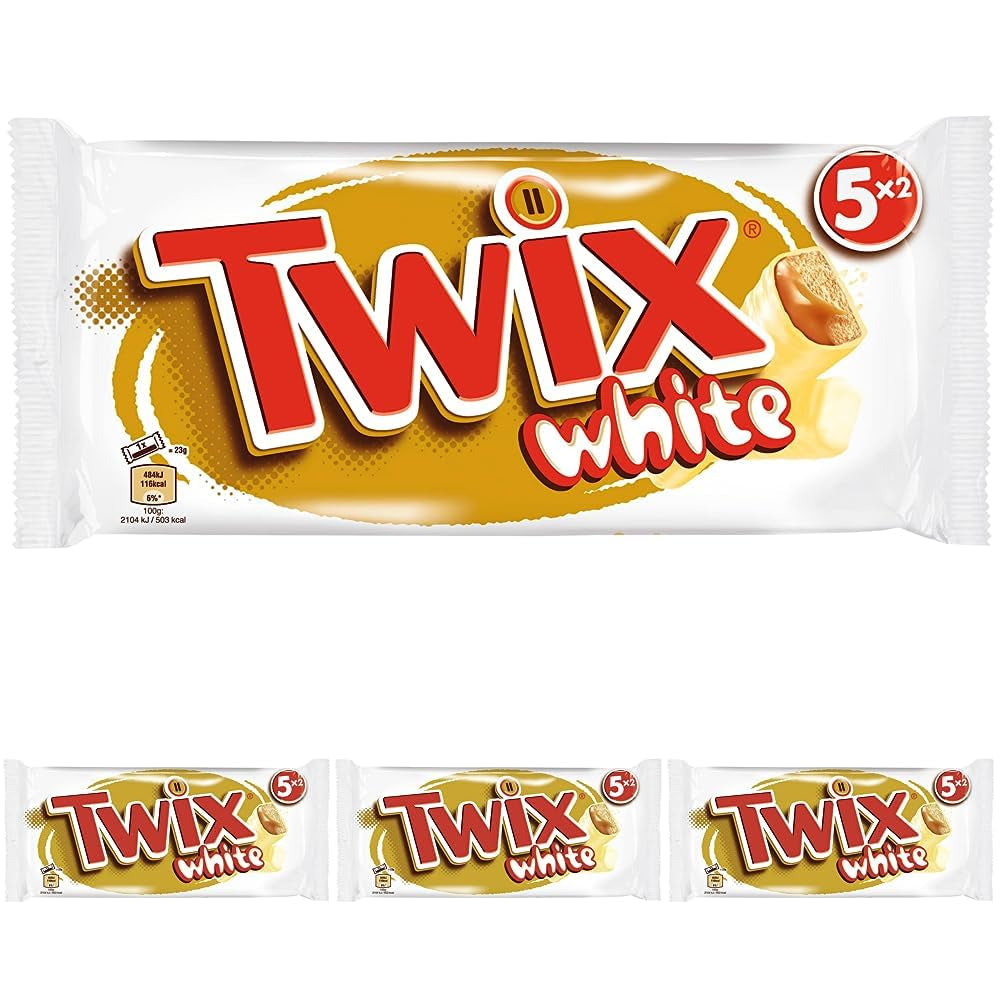 Barrette di cioccolato bianco Twix | Caramello, Biscotti, Cioccolato Bianco | Confezione multipla di cioccolato | 5 barrette (5 x 46 g) (confezione da 4)
