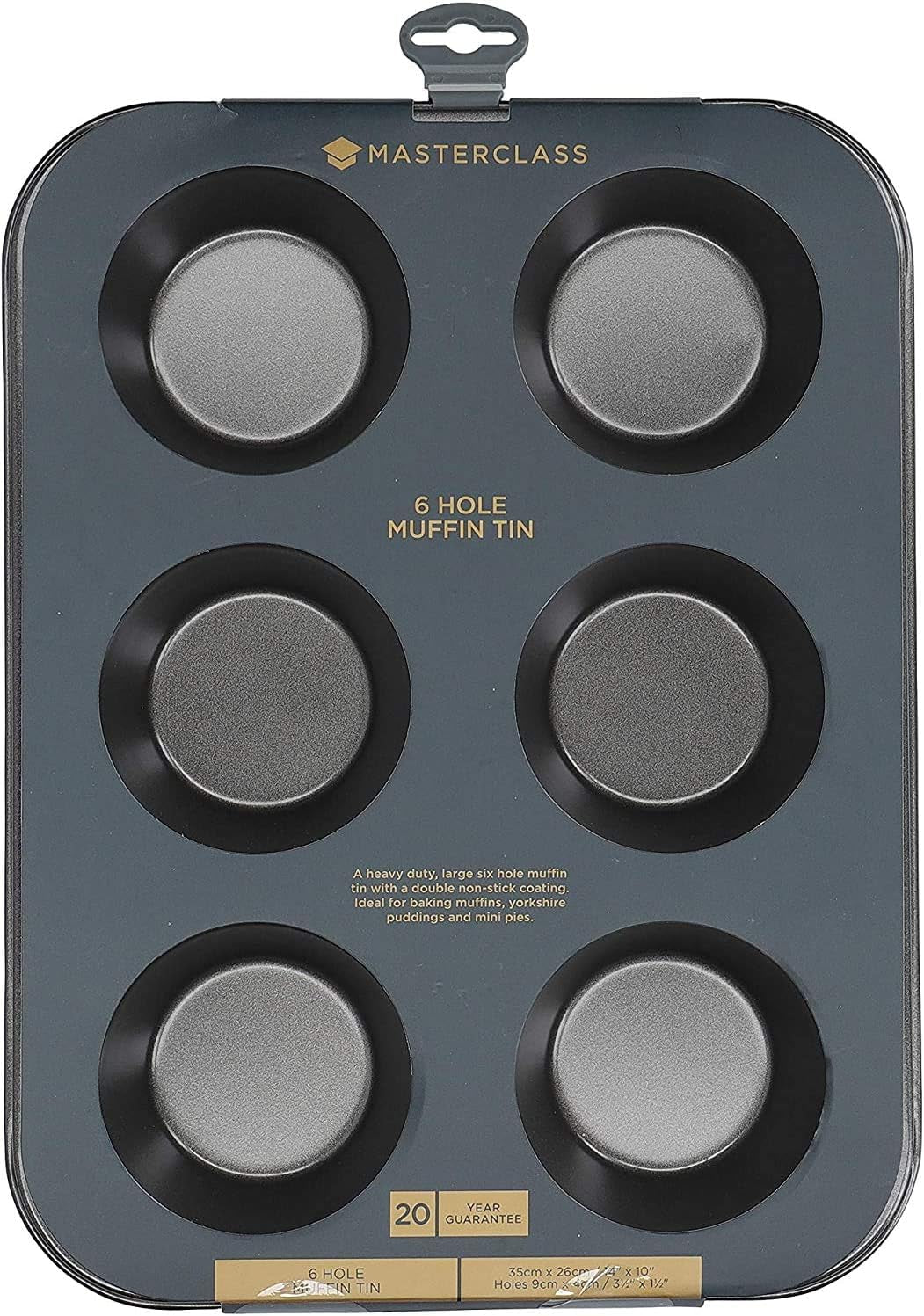 Masterclass Tiefes Muffinblech/Yorkshire Puddingform, 6-Loch-Form Mit PTFE-, PFOA- Und Bpa-Freier Antihaftbeschichtung, Robuster 1 Mm Kohlenstoffstahl, Grau, 35 X 26 Cm Stampi e vassoi per dolci Naty Shop