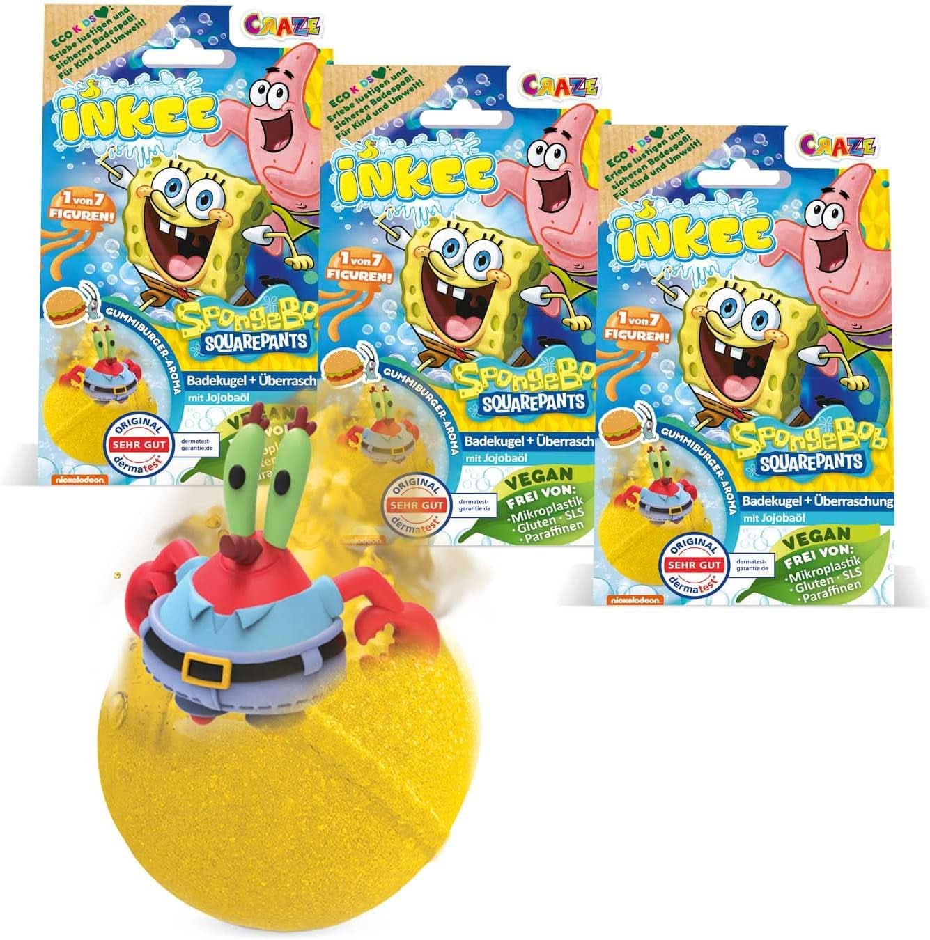 INKEE Bomba da bagno per bambini Spongebob Surprise Spongebob Squarepants da collezione 80 grammi Naty Shop Set di 3 bombe da bagno Spongebob Surprise