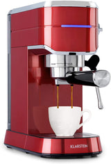 Klarstein Futura Macchina per caffè espresso, Macchina per caffè espresso con filtro portatile, 1450 W, 20 bar, Qualità Barista, Doppio ugello, Arresto del flusso, Macchina per caffè espresso con filtro portatile, Funzione montalatte, Argento